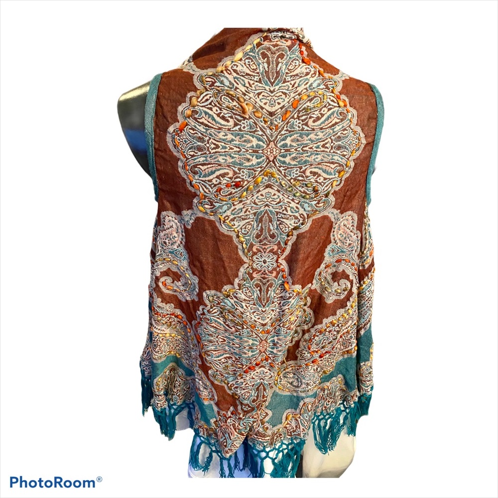 Shawl w/ arm holes boho multi colored embroidery